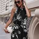 miduo Womens Casual Summer Halter Neck Sleeveless Bohemian Geometric Pattern Flowy A Line Maxi Long Dress with Belt (Black, L)