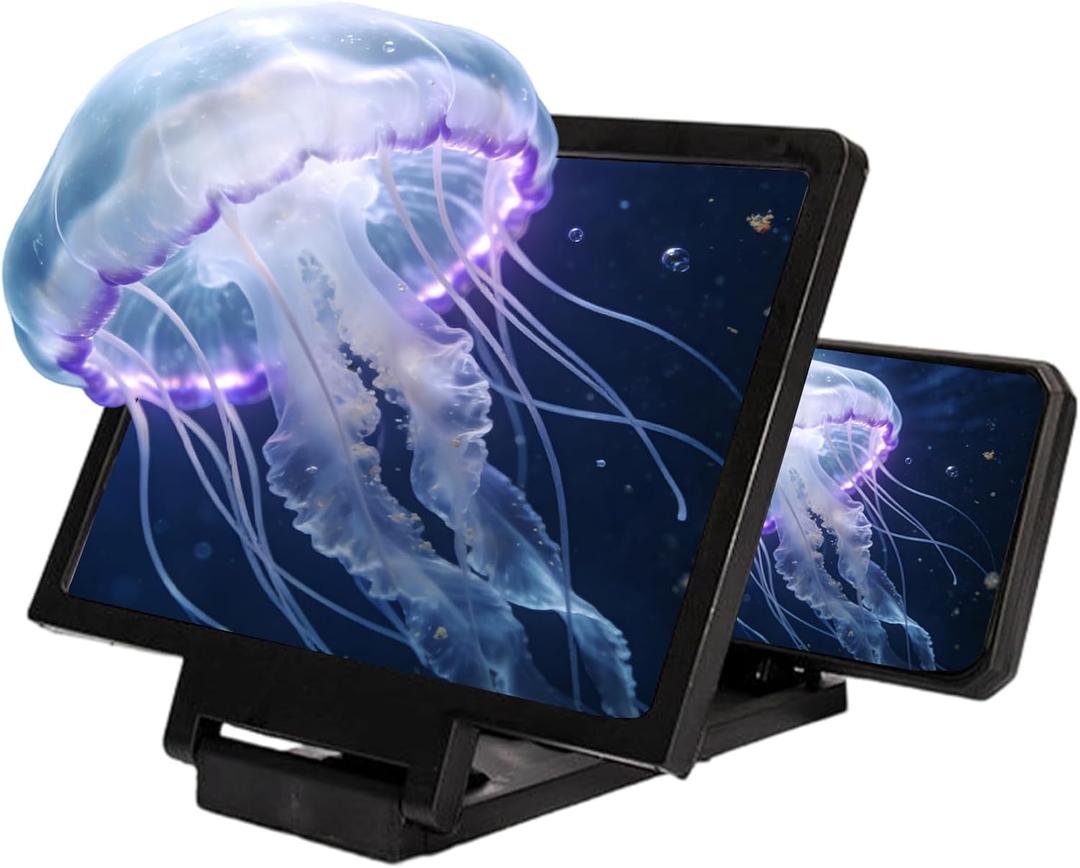 Big Screen Phone Magnifier,3D HD Mobile Phone Magnifier Projector Screen Enlarger for Movies,Foldable Cell Stand with Amplifier Supports All Smartphones(Black)