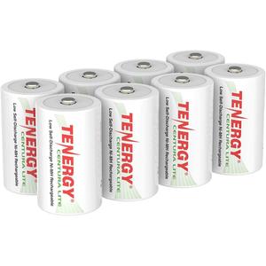 Tenergy Centura Lite 1.2V NiMH Rechargeable D Battery, 3000mAh Low Self Discharge D Cell Batteries, Pre-Charged D Size Battery, UL Certified, 8 Pack