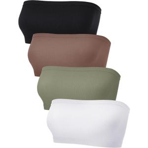 4 Pieces Women's Bandeau Bra Strapless Bralette Seamless Bandeau Non-Padded Stretch Top Bra (S)