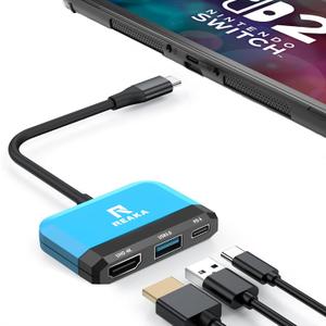 RREAKA Switch Dock Replacement for Nintendo Switch 1&2, 4K@60Hz HDMI TV Adapter, Portable Travel Docking Station with USB 3.0 Port & 100W PD Charging