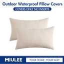 MIULEE Pack of 2 Decorative Outdoor Solid Waterproof Throw Pillow Covers Faux Linen Garden Farmhouse Cushion Cases for Patio Tent Balcony Couch Sofa 20x12 Inch Beige