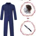 Navy Blue Coveralls Costume for Adults - Halloween Killer Jumpsuit with Mask and Toy Knife - Horror Cosplay Outfit (Blue, M)