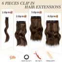 NAYOO Clip in Hair Extensions for Women 14 Inch Short Wavy Curly Dark Brown Mix Chestnut Hairpieces Full Head Synthetic Hair Hairpieces (6PCS, Dark Brown Mix Chestnut)