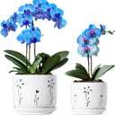 2 Pack, 5 + 6 Inch White Orchid Pots with Holes and Saucer, Ceramic Orchid Planters for Repotting with Drainage Holes and Tray, Plant Flower Pot containers for Orchid Indoor Outdoor