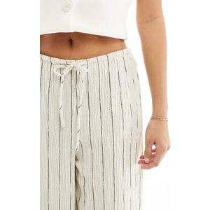 Women Casual Drawstring Elastic Waist Striped Wide Leg Pants with Pockets M