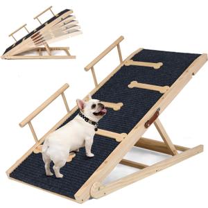 Dog Ramp for Bed, Non-Slip Pet Ramp with 5 Adjustable Heights, Portable Foldable Wooden 40" Long Pet Stairs for Small & Large Old Dogs & Cats - Lightweight & Easy Storage