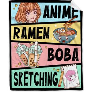 Anime Blanket Gifts for Girls Kawaii Anime Decor for Women Anime Ramen Boba Sketching Flannel Blanket Anime Lover Stuff, Luxurious Warm and Cozy for S 40X50 Inch for Kids/Child