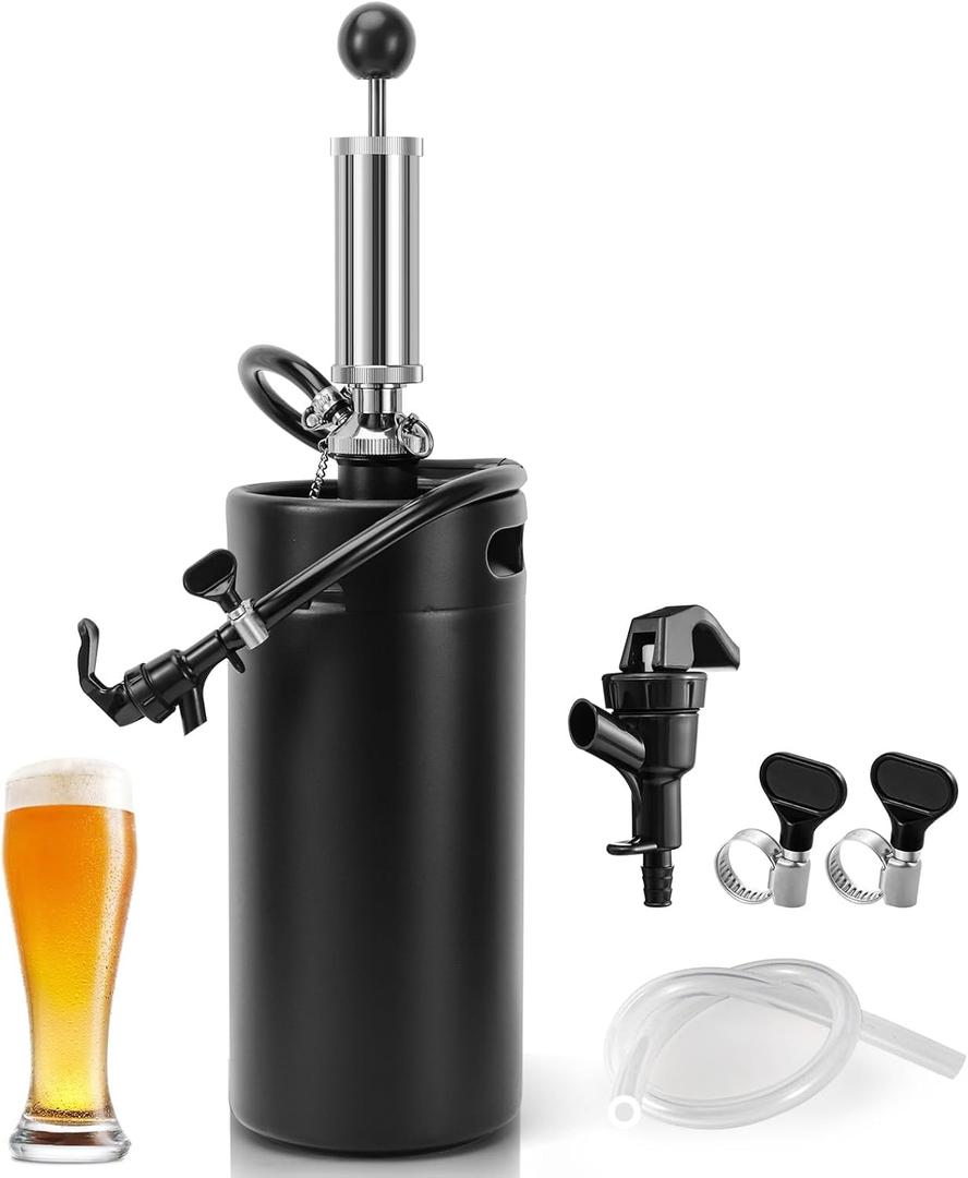128oz Growler Tap System, 3.6L Mini Keg Pump Beer Tap Draft Beer Dispenser Pressurized Growler Beer Keg Party Pump Picnic Pump Hand Pump