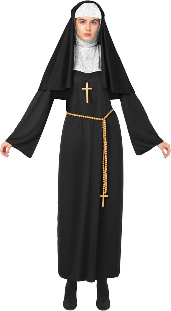 Spooktacular Creations Halloween Nun Costume Women, Nun Outfit Women, Adult Halloween Costume for Dress Up Party Cosplay (Small)