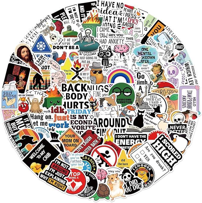 100pcs Funny Prank Meme Stickers Bulk, Snarky Meme Sticker for Kids Teens Adults, Snarky Vinyl Water Bottle Dirty Stickers Pack, Waterproof Cool Decals for Laptop Scrapbook Sarcastic Hard Hats