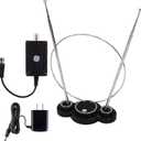 GE Traditional Rabbit Ears Indoor TV Antenna + Indoor Antenna Amplifier, Extendable Dipoles and Circular Loop, Digital HDTV VHF UHF, Low Noise Signal Booster, AC Power Adapter Included