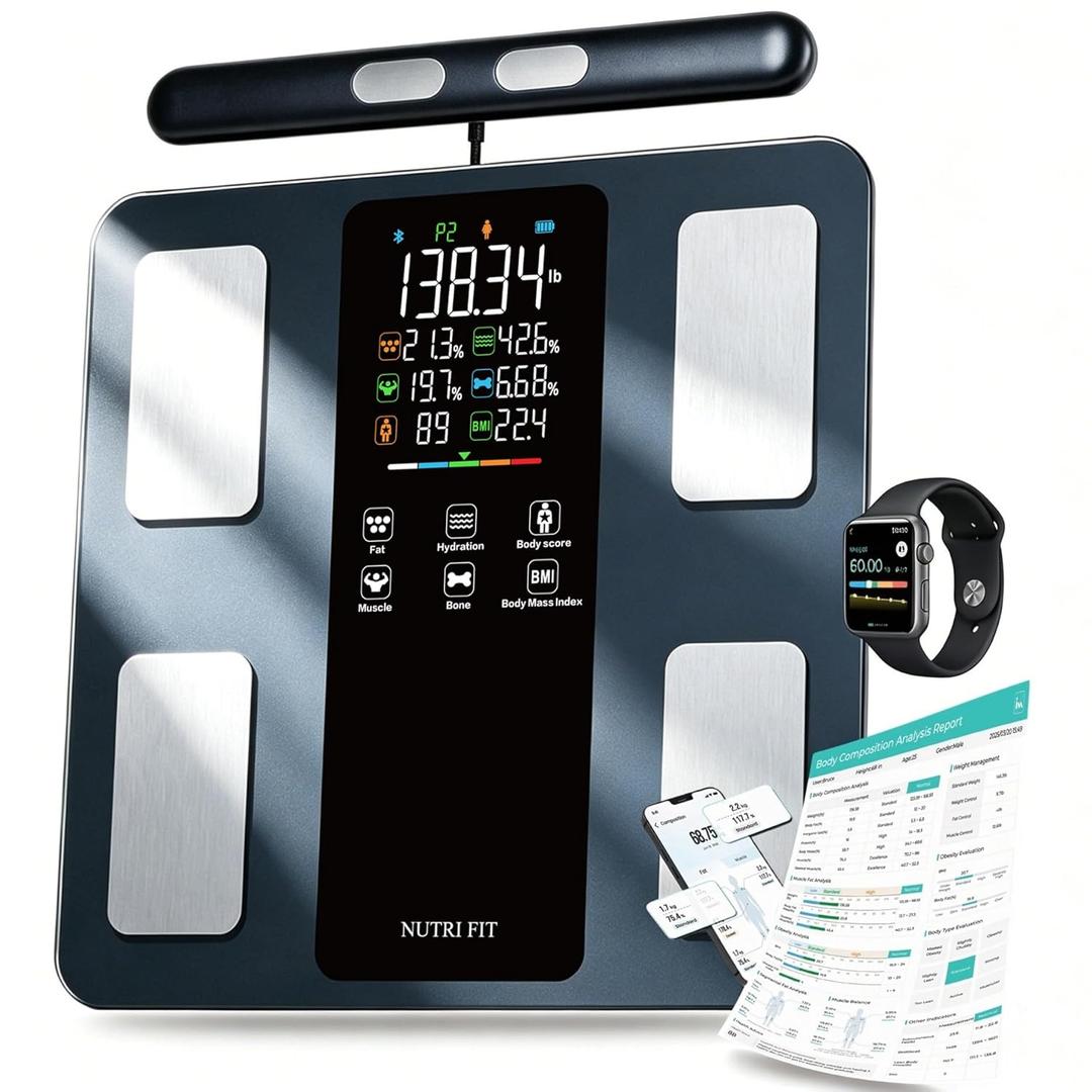 NUTRI FIT Smart Scale for Body Weight 8-Electrode Digital Bathroom Scale for Fat BMI Muscle Mass Full Body Composition Analyzer 50+ Measurements Bluetooth Highly Accurate with VA Display, Dark Blue