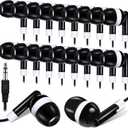 Konohan 99 Pcs Bulk Earbuds with Wire Basic Headphones in Ear for Libraries Laptop, No Microphone 3.5 mm Jack Earbuds Dot Headphones, Individually Bagged (Black)