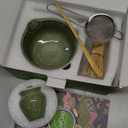 Matcha Set, Matcha Bowl with Spout, Matcha Whisk and Holder, Bamboo matcha Scoop and Stainless Sifter - 5 Pcs Jade Green Matcha Set Kit for Matcha Lover