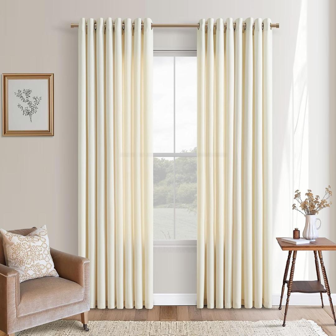 Cream Beige Linen Curtains 84 Inches Long for Living Room Bedroom Neutral Boho Farmhouse Bronze Grommet Ring Top Privacy Light Filtering Non-See-Through Floor Ceiling Linen Drapes 84 Length 2 Panels