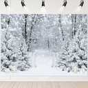 Avezano Winter Photography Backdrop Glitter White Snow Forest Pine Tree Christmas Party Decoration Winter Snowy Scene Background for Christmas New Year Event Party Decoration Banner (7x5ft)