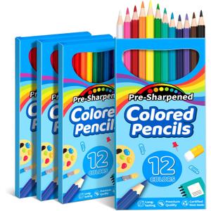 V-Opitos 48 Count Colored Pencils, 4 Packs Pre-sharpened Coloring Pencils for Kids in 12 Colors, Bulk School Supplies for Teachers, Ideal Back to School Supplies & Classroom Prizes