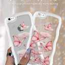 2 x Likiyami for iPhone SE Case 2022/2020/3rd/2rd, iPhone 8 Case, for iPhone 7 Case - Wave Frame Design Women Girls Cute Cover Glitter Bling Butterfly with Clear Soft Silicone Girly Fashion Shockproof
