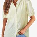 EVALESS Womens Button Down Shirts Cute Short Puff Sleeve V Neck Tops Spring Summer Blouses for Women Dressy Casual Size Large