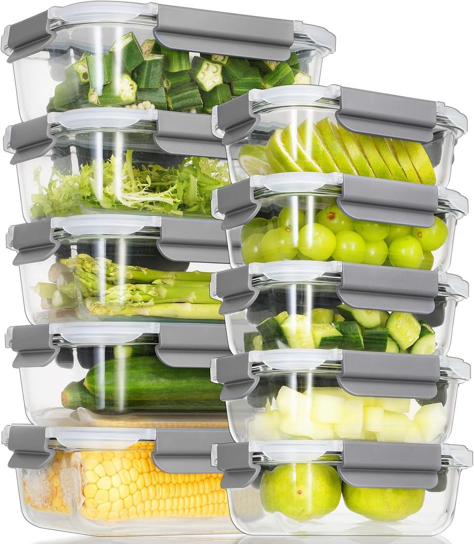 10 Pack Glass Meal Prep Containers with Lids - Airtight, Leak-proof, Bpa-free, Microwave, Oven, Freezer & Dishwasher Safe (light gray)