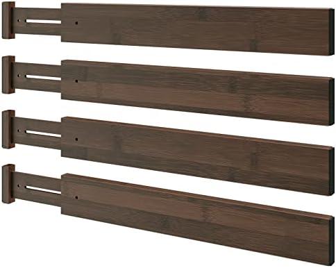 BAMEOS Drawer Divider,Expandable Bamboo Separators Adjustable Utensil Knife Fork Tool Kitchen Organizer, Clothes Fabric Drawer Organizer In Bathroom Bedroom Office, Cabinet Dresser Organizer 4-pack