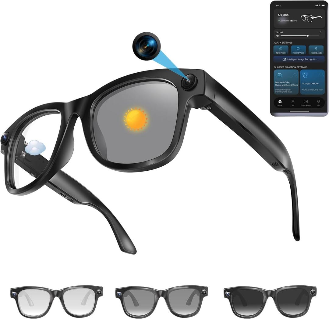 AI Smart Glasses with 1080 HD Camera, Bluetooth Music & Call, Real-Time Translation in 110+ Languages, Hands-Free Video Recording Glasses with 32GB Storage, Lightweight Sunglasses for Travel & Sports