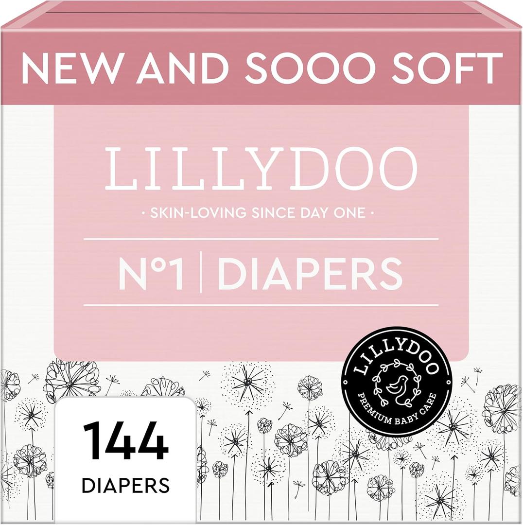 Baby Diapers - Size 1 (4-11 lbs), Monthly Supply (144 Count), Leak Protection, Skin-Friendly, Ultrasoft, Perfume- & Chlorine-Free, Hypoallergenic, Dermatologist Tested, Oeko-TEX