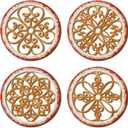 Yulejo 4 Pcs Thicken Rustic Wall Decor Farmhouse Kitchen Wall Round Art Wooden Hollow Carved Design Rustic Art for Living Room Bedroom Hallway Decor (15.7 x 15.7 Inch,Light Brown)