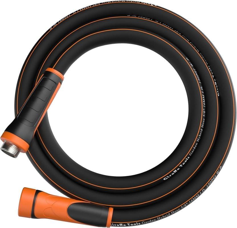 Giraffe Tools Garden Hose 5/8", Water Hose Heavy Duty, Flexible, Lightweight Hybrid Hose with Swivel Handle, 15ft Male to Female Fittings, Burst 600 PSI, Short Leader Hose