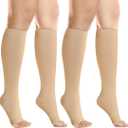 +MD 2 Pairs Medical Compression Socks for Women & Men 20-30 mmHg, knee High Open Toe Stocking for Edema, Varicose Veins XL