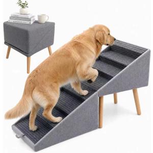 Wooden Dog Stairs for Bed - 2-in-1 Converts to Ramp & Nightstand