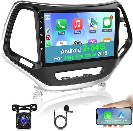 [2+64G] Car Radio for Jeep Cherokee 2013-2018 - Wireless Carplay and Android Auto - 10.1 inch Touch Screen Android 13 Car Stereo with Mutliple UI Themes/WiFi/GPS/SWC + AHD Backup Camera