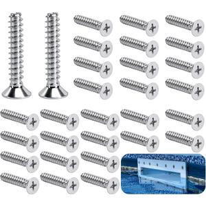 RunNico 32 Pcs Pool Skimmer Screws Replacement, 1'' x 0.2'' Pool Stainless Steel Face Plate Screws, Automatic Skimmer Screw Set for Pools Daily Maintenance Part Replacement