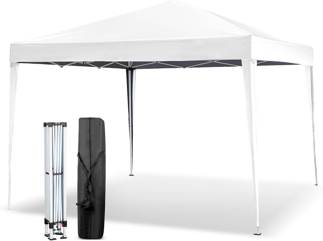 VINGLI 10x10 Pop Up Canopy Tent, Outdoor Tent Canopy Foldable Portable Canopies for Camping, Patio, Parties, EZ Up Gazebo Canopy with Carry Bag (White)