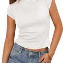 Womens Cap Sleeve T Shirts Mock Neck Tops for Women Y2k Knit Slim Fit Tee Casual Basic Crop Going Out Top (Small)