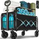 Collapsible Wagon Cart with All-Terrain Wheels - Folding Utility 360LBS Heavy Duty Wagons Carts for Grocery Sports Garden Shopping Camping Fishing (Black, 120L)