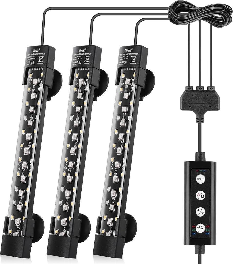 hygger Dual-Channel Controller Submersible Aquarium LED Light, 24/7 Mode Full Spectrum Hidden Fish Tank Light with 3 Rows Beads 7 Colors Auto On Off, Adjustable Timer Brightness (3)