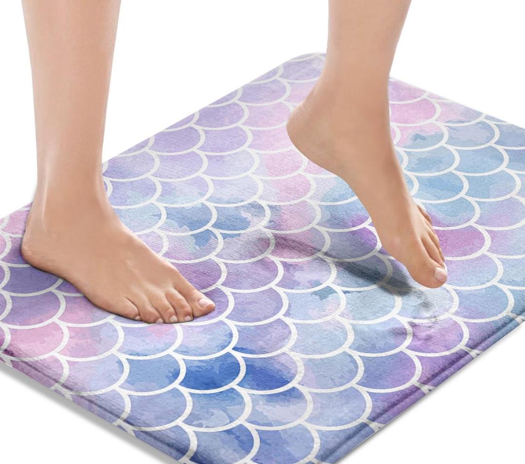 Britimes Purple Pink Gradient Bath Mat,Mermaid Scale Texture Bathroom Rugs No Slip,Cute Washable Cover Floor Rug Carpets Floor Mat 16x24 inches for Kitchen Bedroom