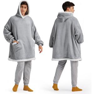 Bedsure Blanket Hoodie, Wearable Blanket Hoodie as Gifts for Mom, Birthday Gifts for Women Kids Teens Sherpa Sweatshirt, Grey, Oversize