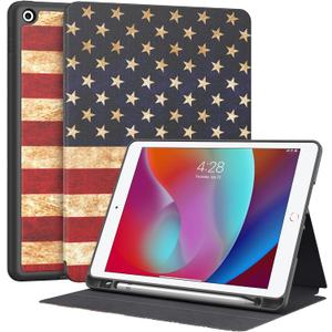 Supveco Case for iPad 9th/8th/7th Generation 10.2 inch (2021/2020/2019 Model) with Pencil Holder, Premium Folio Stand Case with Auto Wake/Sleep,Soft TPU Back Shell Cover for iPad 10.2 Inch-Flag