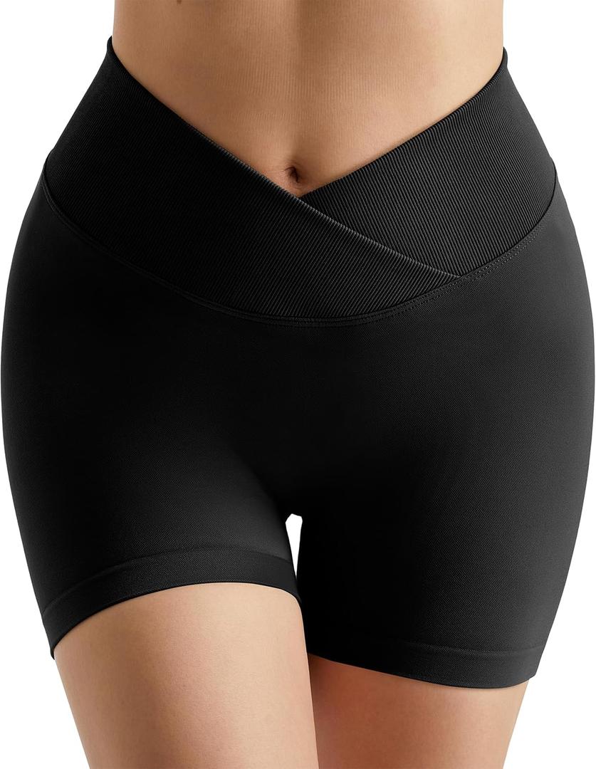 MOOSLOVER Women Hidden Scrunch Butt Workout Shorts Seamless V Cross Biker Booty Lifting Shorts Gym Yoga Shorts (Small, Black)
