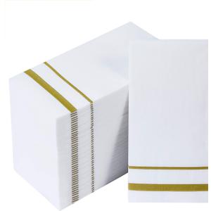 FOCUSLINE 200 Linen Feel Disposable Bathroom Napkins, Soft and Absorbent Paper Guest Towels, Cloth-Like Hand Towels Decorative Paper Napkins for Parties, Weddings, Dinners or Events, Gold, 12" x 17"