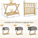 Full Assembled 26.77"L Luggage Rack for Guest Room, Set of 2 Foldable Suitcase Stand with 5 Nylon Straps, Luggage Holder with Shoe Shelf for Suitcases Hotel (Natural Wood Bamboo Luggage Stands)