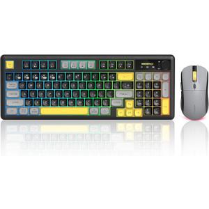 Wireless Keyboard and Mouse Combo Creamy with Number Pad for Desktop Mac iPad Bluetooth/2.4ghz/Wired Rechargeable Light up RGB Quiet Compatible with PC Laptop Tablet (Black)