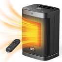 1500W PTC Space Heater Indoor with 80Oscillation, Thermostat, 12h Timer, Fast Heat, Eco Mode, Remote, Small Quiet Safe Room Electric Heater, Portable Desk Heat for Office Bedroom Home (Black)