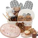 Bread Warmer Basket with Stone Terracotta Warming Stone And Wicker Serving Basket with Linen Lid Sourdough Tortilla Warmer Gift Set for Kitchen, Hostess, Mom 11.81" x 8.66"