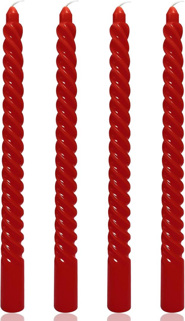 4 Pack Red Spiral Taper Candles for Home Decoration, 10 Inch Cream Candlesticks for Dinner Party Wedding Holiday, Dripless and Smokeless