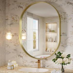 JIINGYO Oval Mirror, 24"×32" Gold Bathroom Mirror, Oval Mirror for Bathroom, Gold Vanity Mirror for Wall, Entryway, Living Room, Wall Mount Mirrors Hangs Vertical or Horizontal