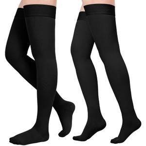 Compression Stockings for Women & Men, 2 Pairs 15-20mmHg Thigh High Compression Socks for Varicose Veins, Swelling, Pregnant L